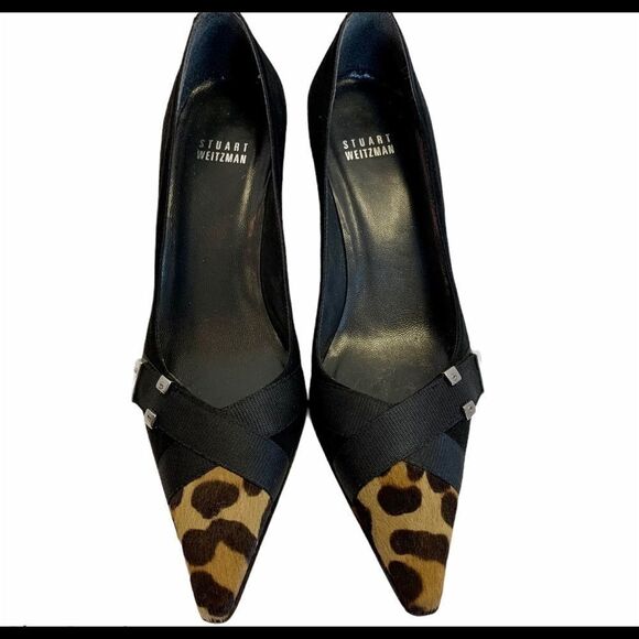 Stuart Weitzman Black leopard cheetah print heels - Picture 3 of 7